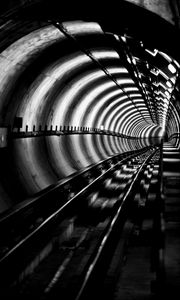 Preview wallpaper tunnel, rails, bw, metro, underground