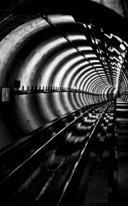 Preview wallpaper tunnel, rails, bw, metro, underground