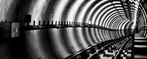 Preview wallpaper tunnel, rails, bw, metro, underground