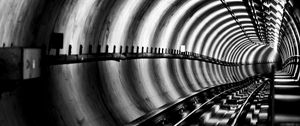 Preview wallpaper tunnel, rails, bw, metro, underground