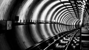 Preview wallpaper tunnel, rails, bw, metro, underground