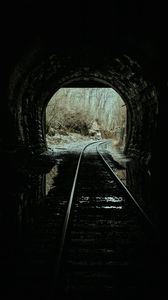 Preview wallpaper tunnel, rails, dark, trees