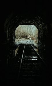 Preview wallpaper tunnel, rails, dark, trees