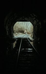 Preview wallpaper tunnel, rails, dark, trees