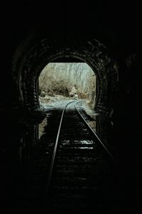 Preview wallpaper tunnel, rails, dark, trees