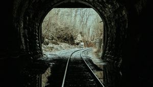 Preview wallpaper tunnel, rails, dark, trees