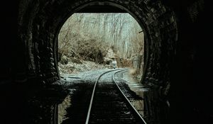 Preview wallpaper tunnel, rails, dark, trees