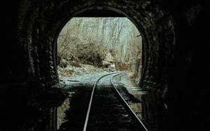 Preview wallpaper tunnel, rails, dark, trees