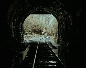 Preview wallpaper tunnel, rails, dark, trees