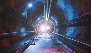Preview wallpaper tunnel, rails, lights, headlight, underground