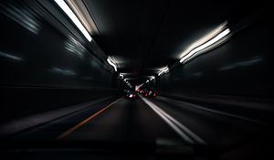 Preview wallpaper tunnel, road, cars, speed, blur, dark