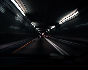 Preview wallpaper tunnel, road, cars, speed, blur, dark