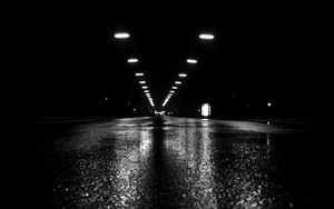 Preview wallpaper tunnel, road, light, black and white, black