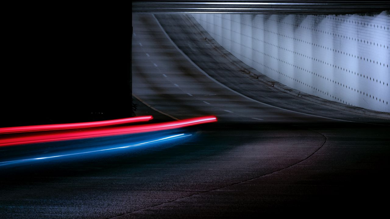 Wallpaper tunnel, road, long exposure, lines, dark