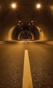 Preview wallpaper tunnel, road, marking, lighting, dark