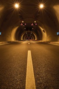 Preview wallpaper tunnel, road, marking, lighting, dark