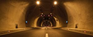 Preview wallpaper tunnel, road, marking, lighting, dark