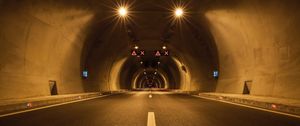 Preview wallpaper tunnel, road, marking, lighting, dark