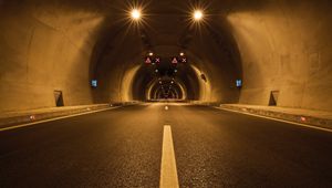 Preview wallpaper tunnel, road, marking, lighting, dark