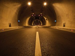 Preview wallpaper tunnel, road, marking, lighting, dark