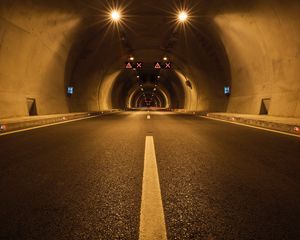 Preview wallpaper tunnel, road, marking, lighting, dark