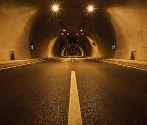 Preview wallpaper tunnel, road, marking, lighting, dark