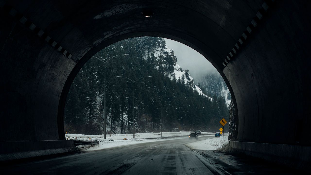 Wallpaper tunnel, road, snow, winter