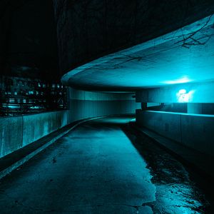 Preview wallpaper tunnel, road, turn, lighting, dark