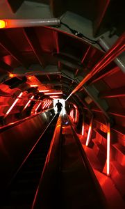 Preview wallpaper tunnel, sci fi, silhouette, man, neon