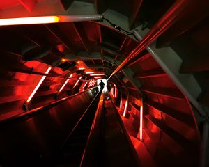 Preview wallpaper tunnel, sci fi, silhouette, man, neon