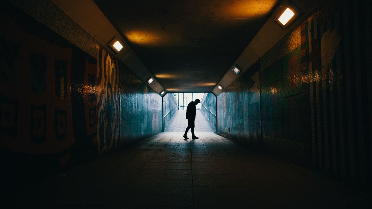 Wallpaper tunnel, silhouette, underground, dark, loneliness