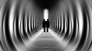 Preview wallpaper tunnel, silhouettes, bw, blur, illusion