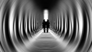 Preview wallpaper tunnel, silhouettes, bw, blur, illusion