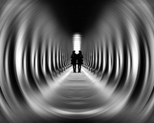 Preview wallpaper tunnel, silhouettes, bw, blur, illusion