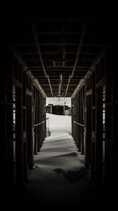 Preview wallpaper tunnel, snow, dark, wooden, snowdrifts