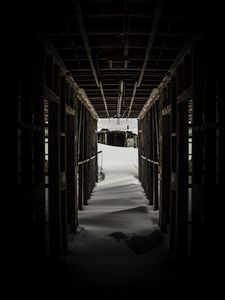 Preview wallpaper tunnel, snow, dark, wooden, snowdrifts