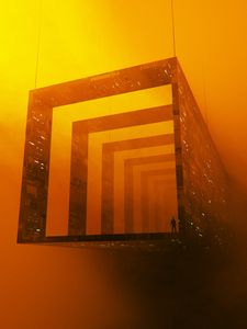 Preview wallpaper tunnel, squares, man, silhouette, orange, art