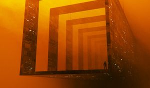 Preview wallpaper tunnel, squares, man, silhouette, orange, art