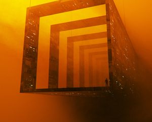 Preview wallpaper tunnel, squares, man, silhouette, orange, art