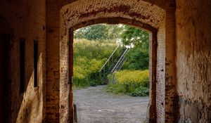 Preview wallpaper tunnel, stairs, trees, bricks