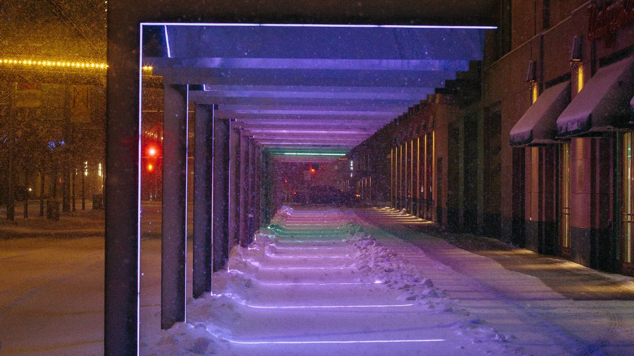 Wallpaper tunnel, street, snow, city, night