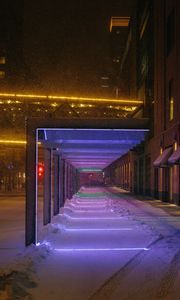 Preview wallpaper tunnel, street, snow, city, night