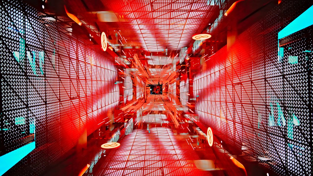 Wallpaper tunnel, symbols, shapes, backlight, red