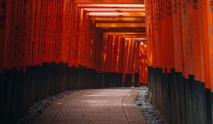 Preview wallpaper tunnel, torii gate, hieroglyphs, road