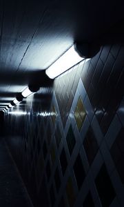 Preview wallpaper tunnel, wall, tiles, lamps, lighting, dark