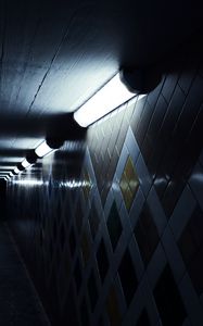 Preview wallpaper tunnel, wall, tiles, lamps, lighting, dark