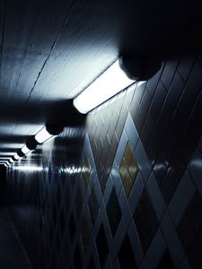 Preview wallpaper tunnel, wall, tiles, lamps, lighting, dark