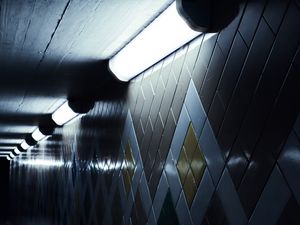 Preview wallpaper tunnel, wall, tiles, lamps, lighting, dark