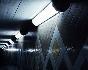 Preview wallpaper tunnel, wall, tiles, lamps, lighting, dark