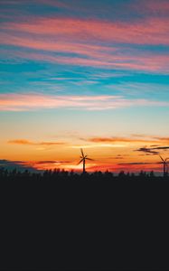 Preview wallpaper turbine, sunset, dusk, dark, nature